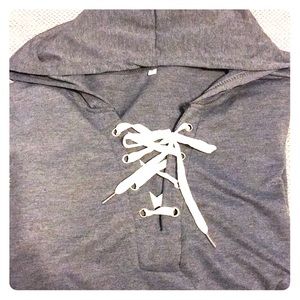 Long sleeve, hooded tie up shirt!